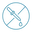 A simple blue icon depicting a pipette with a droplet, enclosed in a circle with a diagonal line crossing through it, indicating "no dropper."