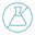 A simple blue icon of a laboratory flask inside a circle with a diagonal line crossing it, indicating "no" or prohibition.