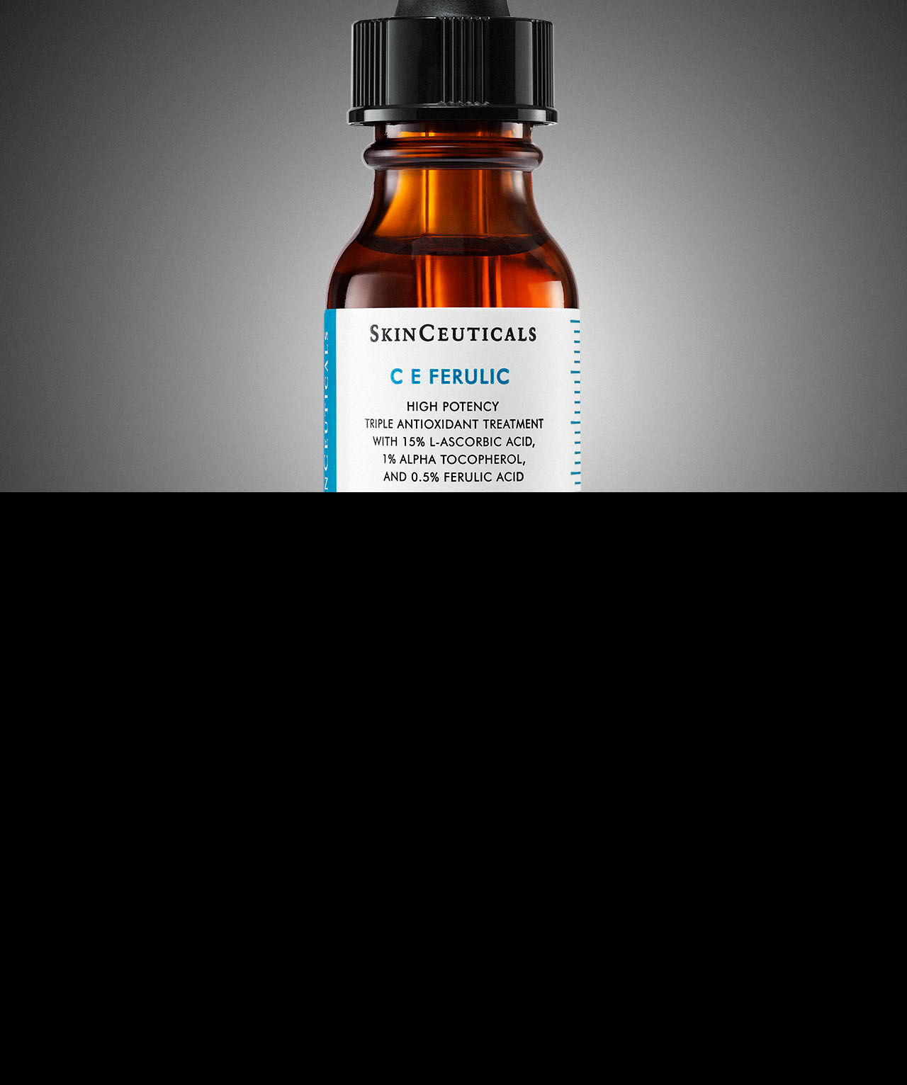 Trois flacons de serum en verre avec pipettes, disposes sur un fond sombre. Les etiquettes indiquent des ingredients actifs pour des soins de la peau.