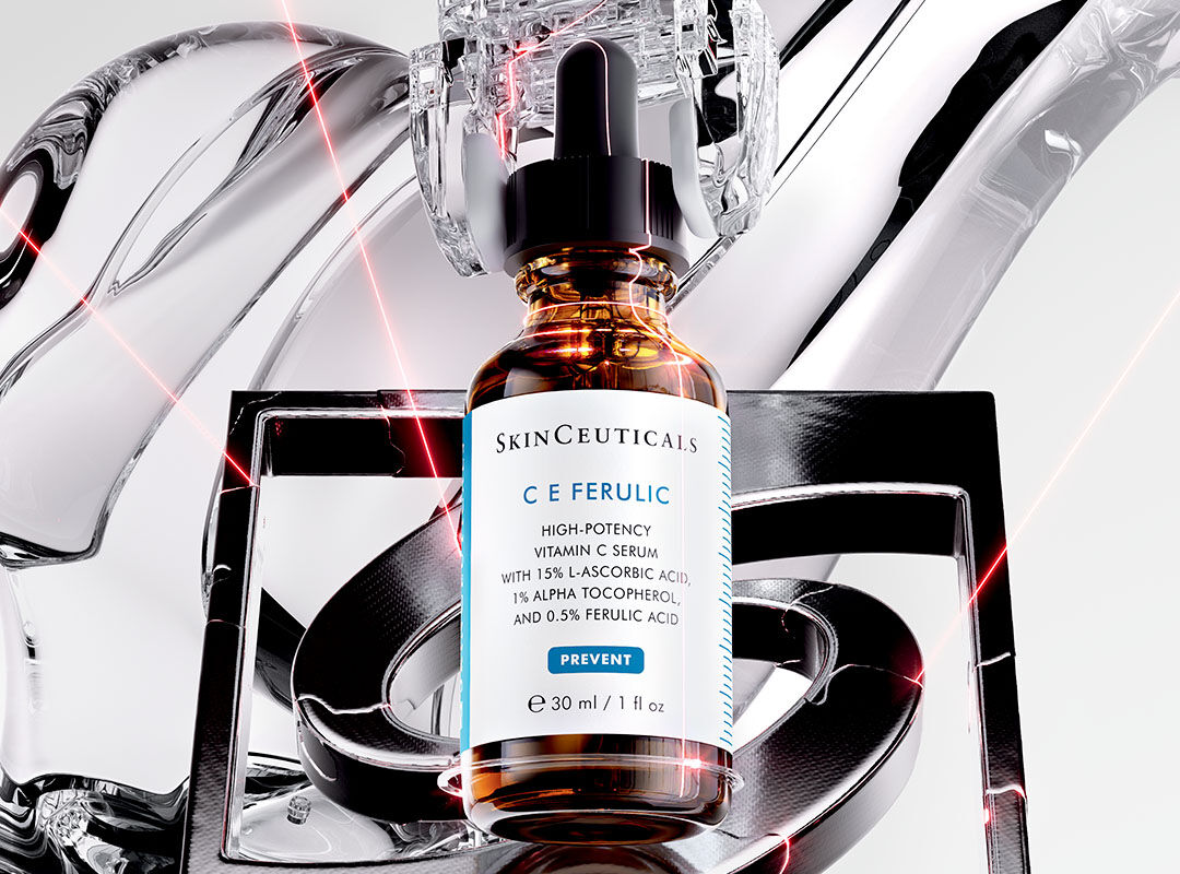 Flacon de serum avec pipette sur un fond minimaliste, mettant en valeur son design epure et moderne.