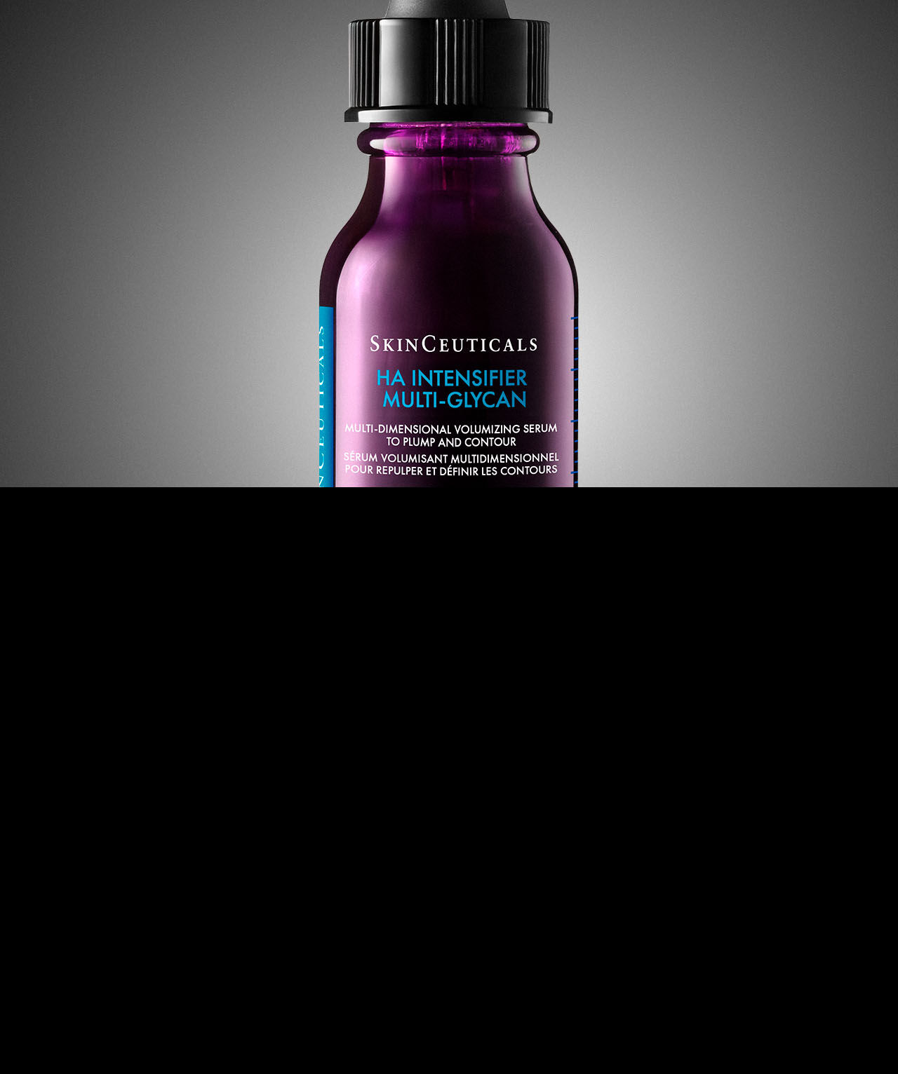 Deux ecrans solaires SkinCeuticals SPF 50 15 ml : Ultra Facial UV Defense et Advanced Brightening UV Defense ainsi que deux serums antioxydants : C E Ferulic et Phloretin CF presentes sur fond noir.  