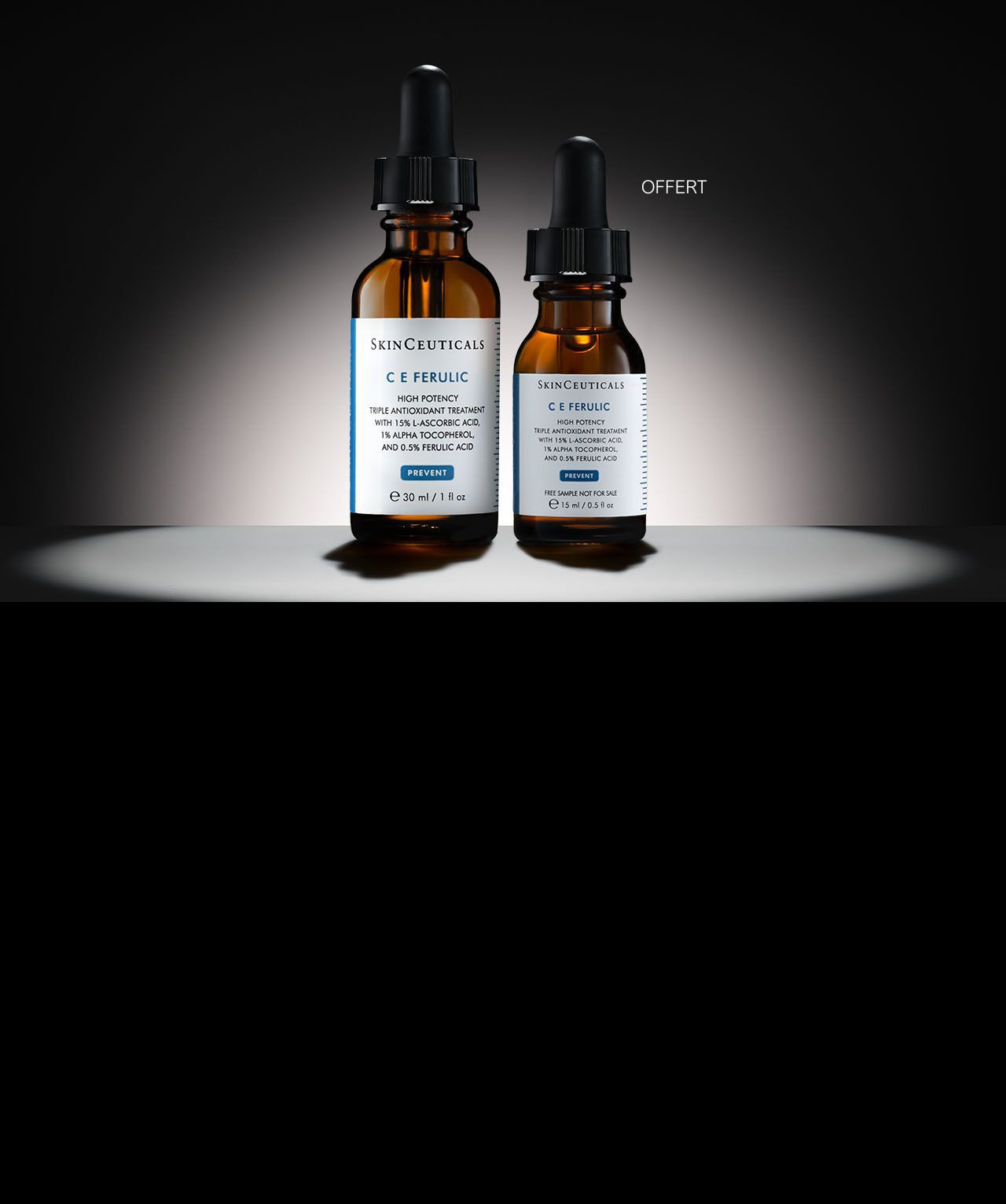 Trois flacons de serum en verre avec pipettes, disposes sur un fond sombre. Les etiquettes indiquent des ingredients actifs pour des soins de la peau.